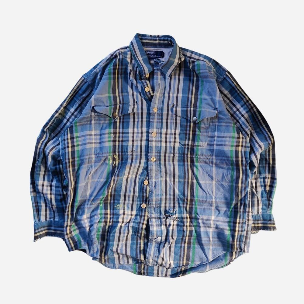 vintage Ralph Lauren blue plaid button up shirt